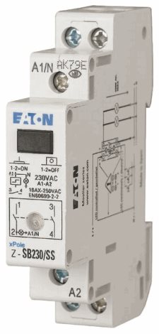 Z-SB230/SS Impulsní relé, tlačítko+LED, 230V AC, 2zap. kontakty, 16A