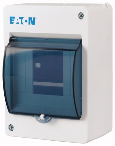 MINI-4-T Rozvodnice NA omítku IP30, 1 řada, 4 moduly, dveře průhledné, bez N/PE svorek