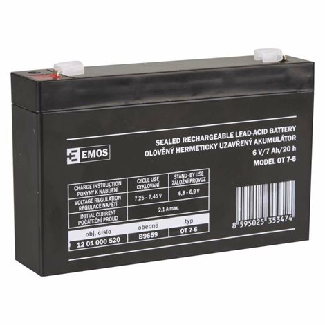 B9659 Bezúdržbový olověný akumulátor 6 V/7 Ah, faston 4,7 mm 2