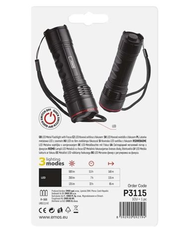 P3115 LED svítilna kovová 500lm 4× AAA FOKUS 7
