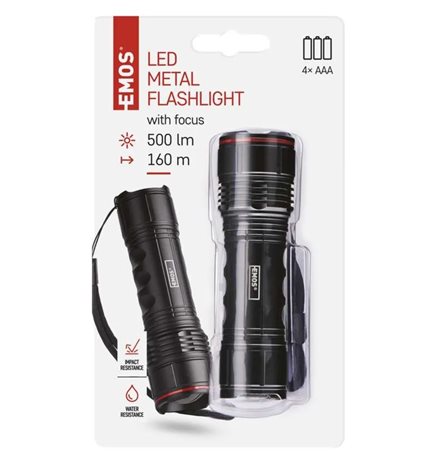 P3115 LED svítilna kovová 500lm 4× AAA FOKUS 6