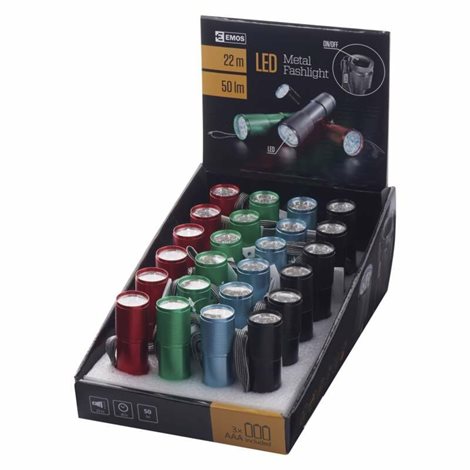 P3848A LED ruční kovová svítilna 50lm 9diod 3x AAA 6