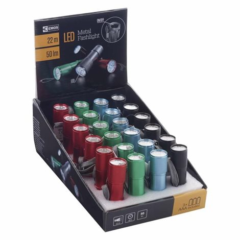 P3848A LED ruční kovová svítilna 50lm 9diod 3x AAA 7