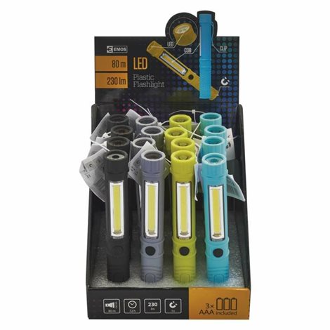 P3897 COB LED ruční svítilna 230lm 3x AAA 2