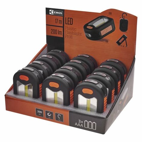 P3889 COB LED pracovní svítilna 200lm 3LED 3x AAA 3