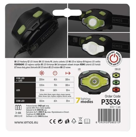 P3536 ČELOVKA 3W LED + COB 14