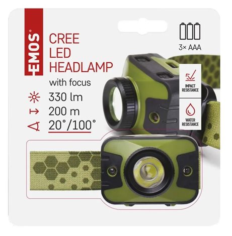P3539 ČELOVKA CREE LED + RED LED S FOKUSEM 3×AAA 11