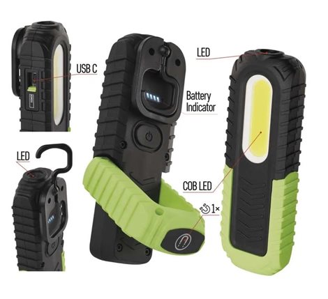 P4531 COB LED nabíjecí pracovní svítilna 400lm 2000mAh 9