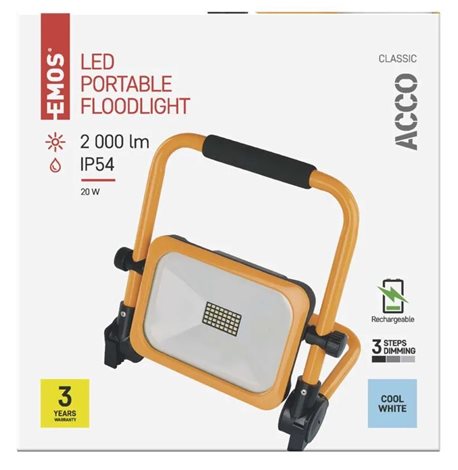 LED Reflektor s akumulátorem ZS2822 26,6x22,0x27,3cm 20W 2000lm 6500K IP54 16