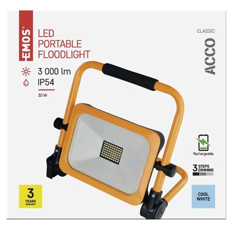 LED Reflektor s akumulátorem ZS2832 29,2x21,9x27,3cm 30W 3000lm 6500K IP54 17