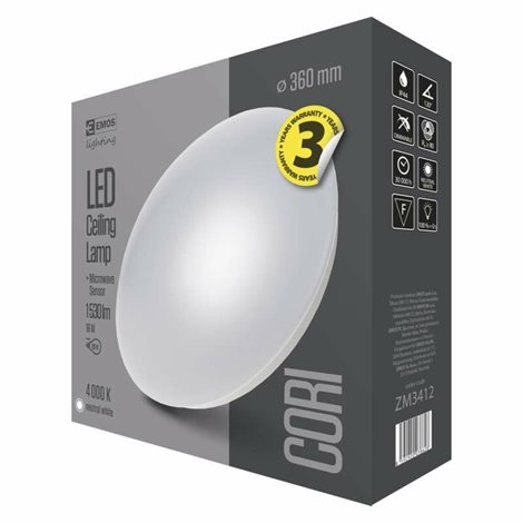ZM3412 LED svítidlo přisazené CORI SENSOR kruh 36cm 18W 1530lm 4000K IP44 5