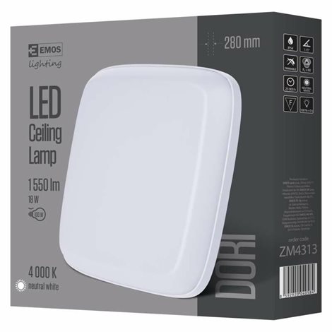 ZM4313 LED svítidlo přisazené DORI čtverec 28x28cm 18W 1550lm 4000K IP54 5