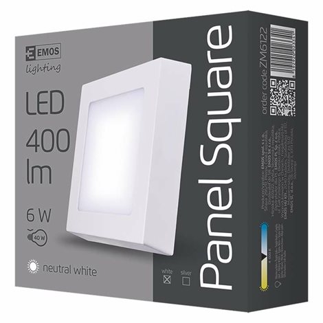 ZM6122 LED přisazené svítidlo PROFI bílé čtverec, 12x12cm, 6W, 450lm, 4000K 6
