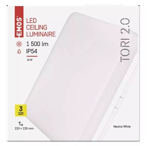 ZM4323 LED svítidlo přisazené TORI čtverec 22x22cm 15W 1250lm 4000K IP54 5