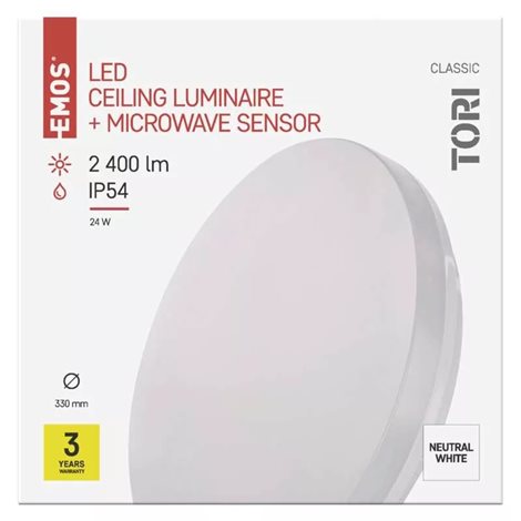 ZM4329 LED přisazené svítidlo s pohybovým čidlem TORI bílé kruh, 33cm, 24W, 2400lm, 4000K, IP54 3