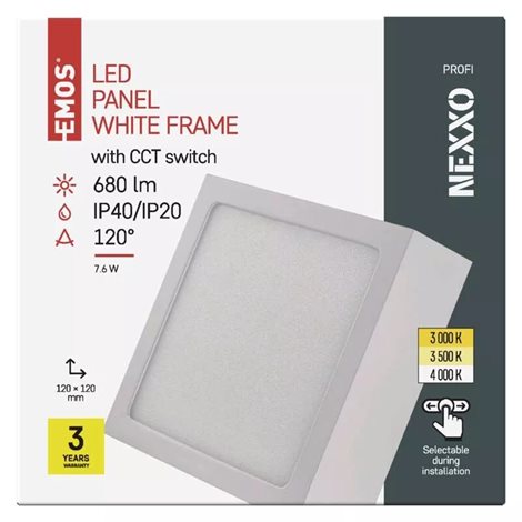 ZM6123 LED přisazené svítidlo NEXXO bílé čtverec 7,6W, 680lm, 3000-4000K, IP40, 12x12cm 3