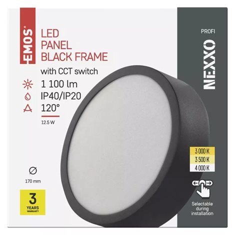 ZM5333 LED přisazené svítidlo NEXXO černé kruh 12,5W, 1100lm, 3000-4000K, IP40, 17cm 3