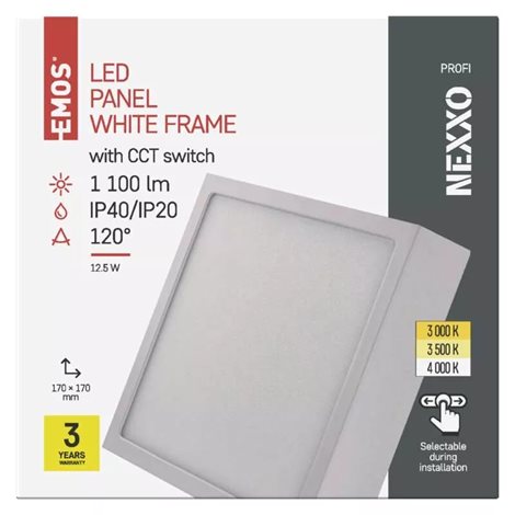 ZM6133 LED přisazené svítidlo NEXXO bílé čtverec  12,5W, 1100lm, 3000-4000K, IP40, 17x17cm 3
