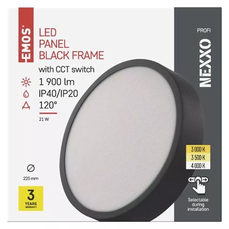 ZM5343 LED přisazené svítidlo NEXXO černé kruh 21W, 1900lm, 3000-4000K, IP40, 22,5cm 3