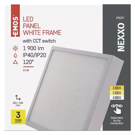 ZM6143 LED přisazené svítidlo NEXXO bílé čtverec 21W, 1900lm, 3000-4000K, IP40, 22,5x22,5cm 3