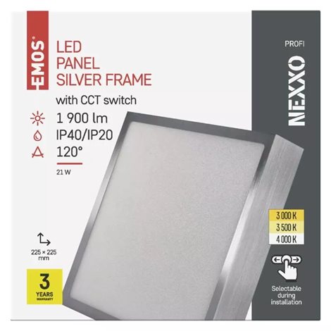 ZM6243 LED přisazené svítidlo NEXXO broušený nikl čtverec, 22,5x22,5cm, 21W, 1900lm, 3000-4000K 3