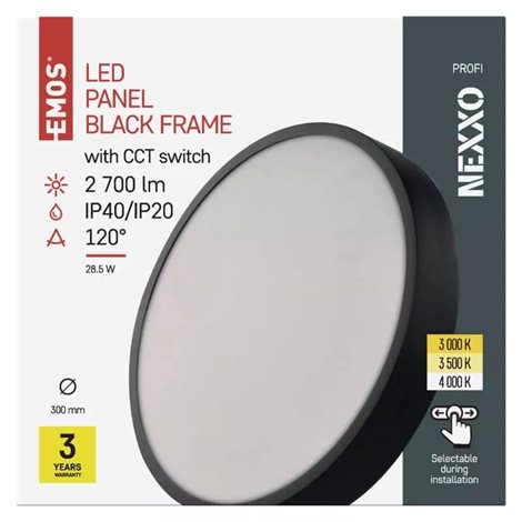 ZM5353 LED přisazené svítidlo NEXXO černé kruh 28,5W, 2700lm, 3000-4000K, IP40, 30cm 3