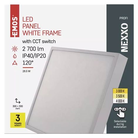 ZM6153 LED přisazené svítidlo NEXXO bílé čtverec  28,5W, 2700lm, 3000-4000K, IP40, 30x30cm 3
