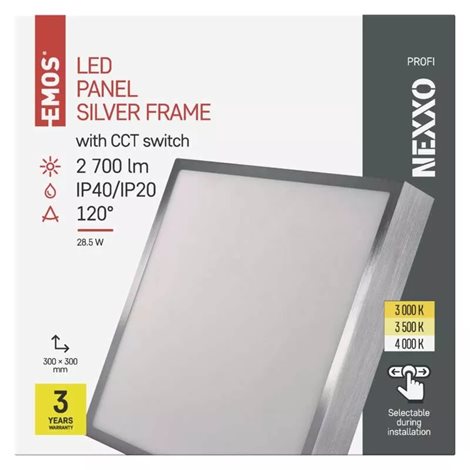 ZM6253 LED přisazené svítidlo NEXXO broušený nikl čtverec, 30x30cm, 28,5W, 2700lm, 3000-4000K 3
