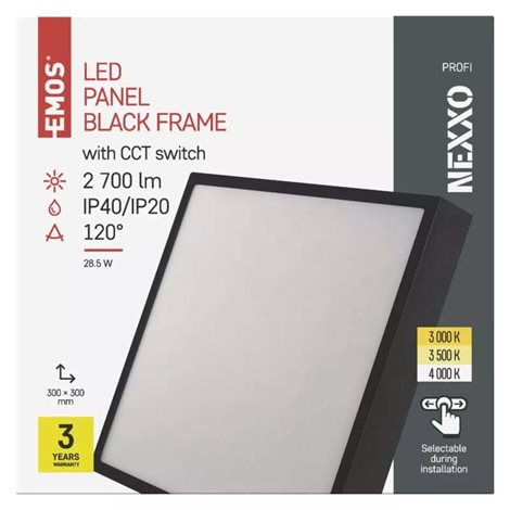 ZM6353 LED přisazené svítidlo NEXXO černé čtverec 28,5W, 2700lm, 3000-4000K, IP40, 30x30cm 3
