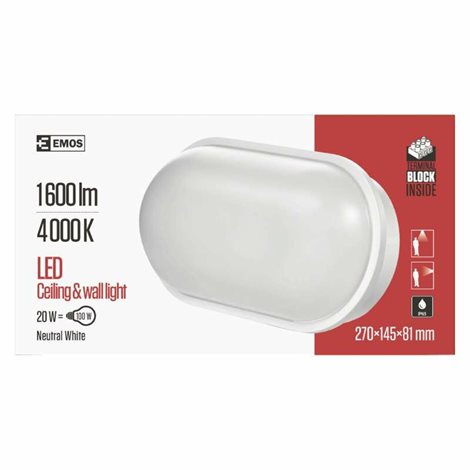 ZM3020 LED svítidlo přisazené QARI ovál 27x15cm 20W 1900lm 4000K IP65 3