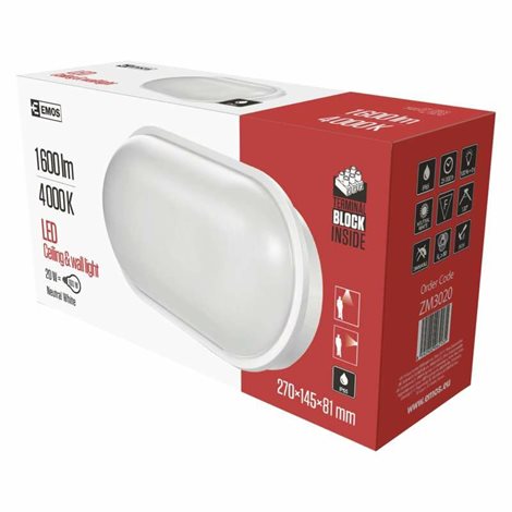ZM3020 LED svítidlo přisazené QARI ovál 27x15cm 20W 1900lm 4000K IP65 4