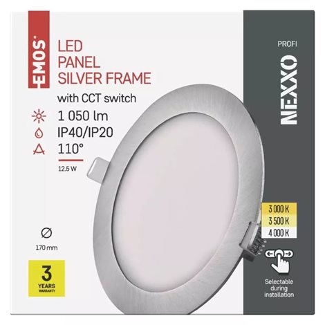 ZD1233 LED podhledové svítidlo NEXXO stříbrné kruh 12,5W, 1050lm, IP40, 3000-4000K, 17cm 11