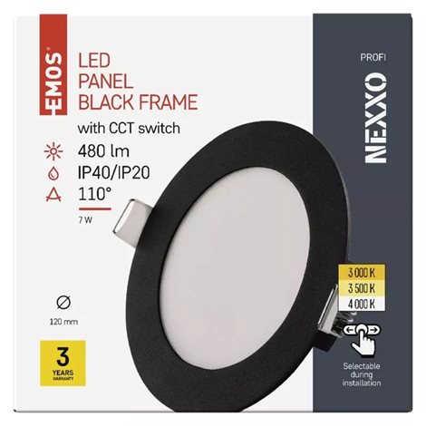 ZD1323 LED podhledové svítidlo NEXXO černé kruh 7W, 480l, 3000-4000K, IP40, 12cm 11