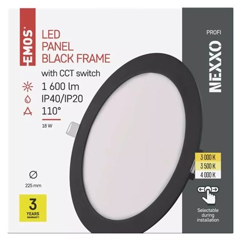 ZD1343 LED podhledové svítidlo NEXXO černé kruh 18W, 1600lm, 3000-4000K, IP40, 22,5cm 11