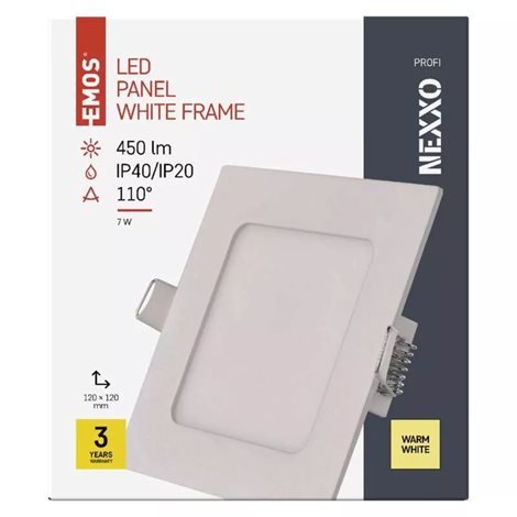 ZD2124 LED podhledové svítidlo NEXXO bílé čtverec 7W, 450lm, 3000K, IP40, 12x12cm 10