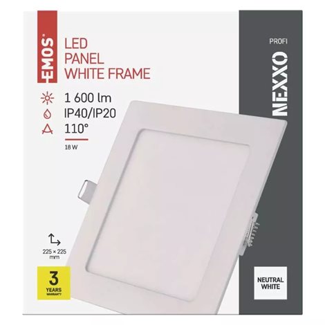 ZD2145 LED podhledové svítidlo NEXXO bílé čtverec 18W, 1600lm, 4000K, IP40, 22,5x22,5cm 10