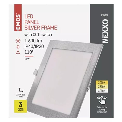 ZD2243 LED podhledové svítidlo NEXXO stříbrné čtverec, 22,5x22,5cm, 18W, 1600lm, 3000-4000K 10