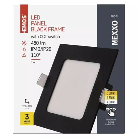ZD2323 LED podhledové svítidlo NEXXO černé čtverec 7W, 480lm, 3000-4000K, IP40, 12x12cm 9