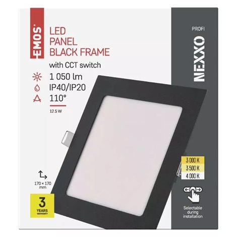 ZD2333 LED podhledové svítidlo NEXXO černé čtverec 12,5W, 1050lm, 3000-4000K, IP40, 17x17cm 10