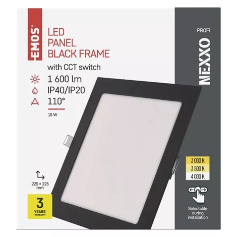 ZD2343 LED podhledové svítidlo NEXXO černé čtverec 18W, 1600lm, 3000-4000K, IP40, 22,5x22,5cm 9