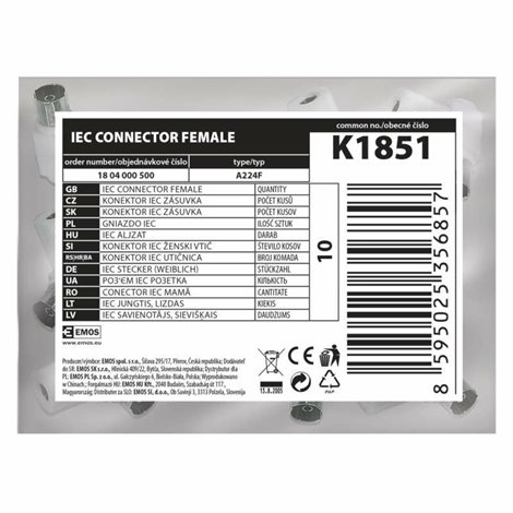 K1851 Konektor IEC zásuvka šroubovací úhlový A224F 2