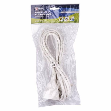 P0113 Prodlužovací kabel 3m, 1zásuvka, bílý, PVC, 1mm2 3
