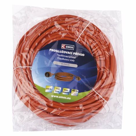 P01140 Prodlužovací kabel 40m, 1zásuvka, oranžový, PVC, 230V, 1,5mm2 2