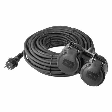 P0601 Venkovní prodlužovací kabel 10m, 2zásuvky, černý, guma, 230V, 1,5mm2