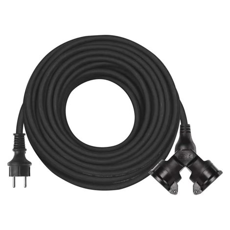 P0604 Venkovní prodlužovací kabel 25m, 2zásuvky, černý, guma, 230V, 1,5mm2 2