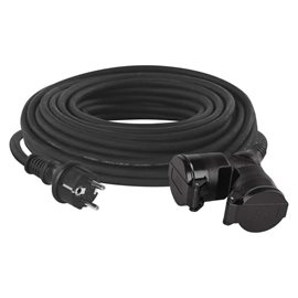 P0604 Venkovní prodlužovací kabel 25m, 2zásuvky, černý, guma, 230V, 1,5mm2