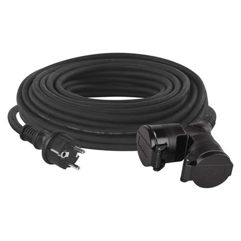 P0604 Venkovní prodlužovací kabel 25m, 2zásuvky, černý, guma, 230V, 1,5mm2 1