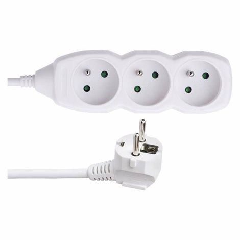 P0313 Prodlužovací kabel 3m, 3zásuvky, bílý, PVC, 1mm2 1
