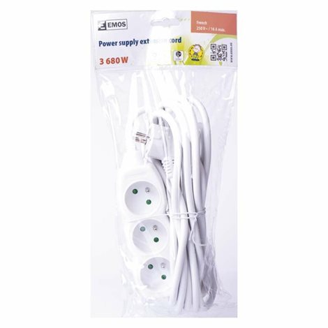 P0315R Prodlužovací kabel 5m, 3zásuvky, bílý, PVC, 1,5mm2 3