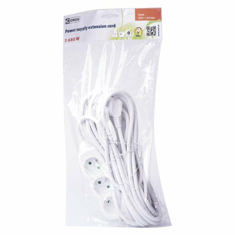 P0310R Prodlužovací kabel 10m, 3zásuvky, bílý, PVC, 1,5mm2 3